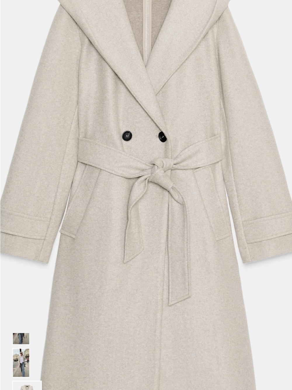 Zara Cream Belted Wool-Blend Long Coat